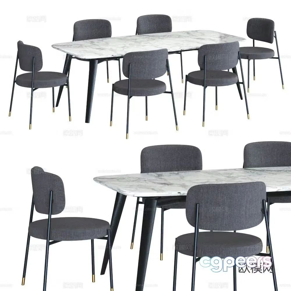 Modern dining table and chair combination Simple dining table and chairs Rock table and chair 3D model