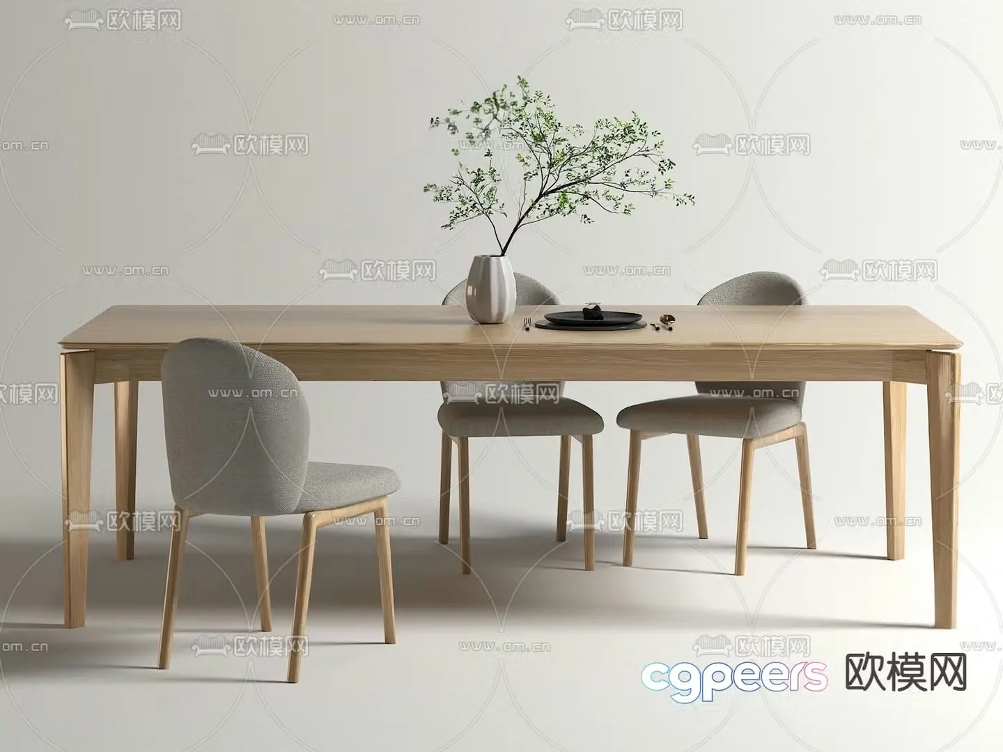 Nordic dining table and chairs strip dining table 3d model