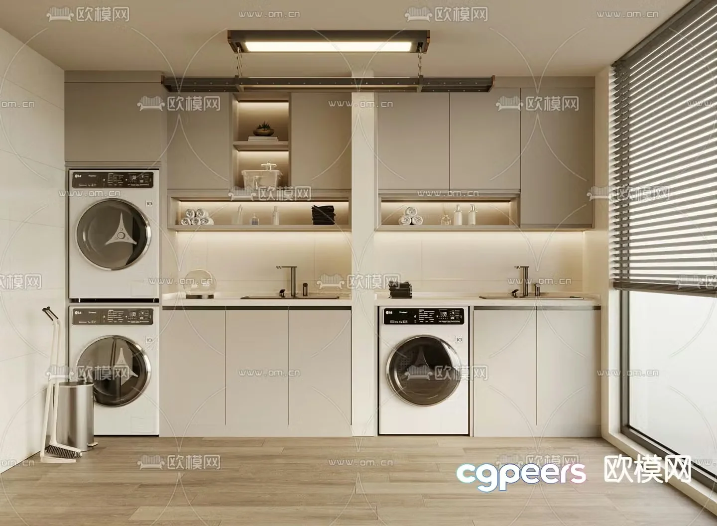 Cream style balcony cabinet washing machine cabinet 3d model
