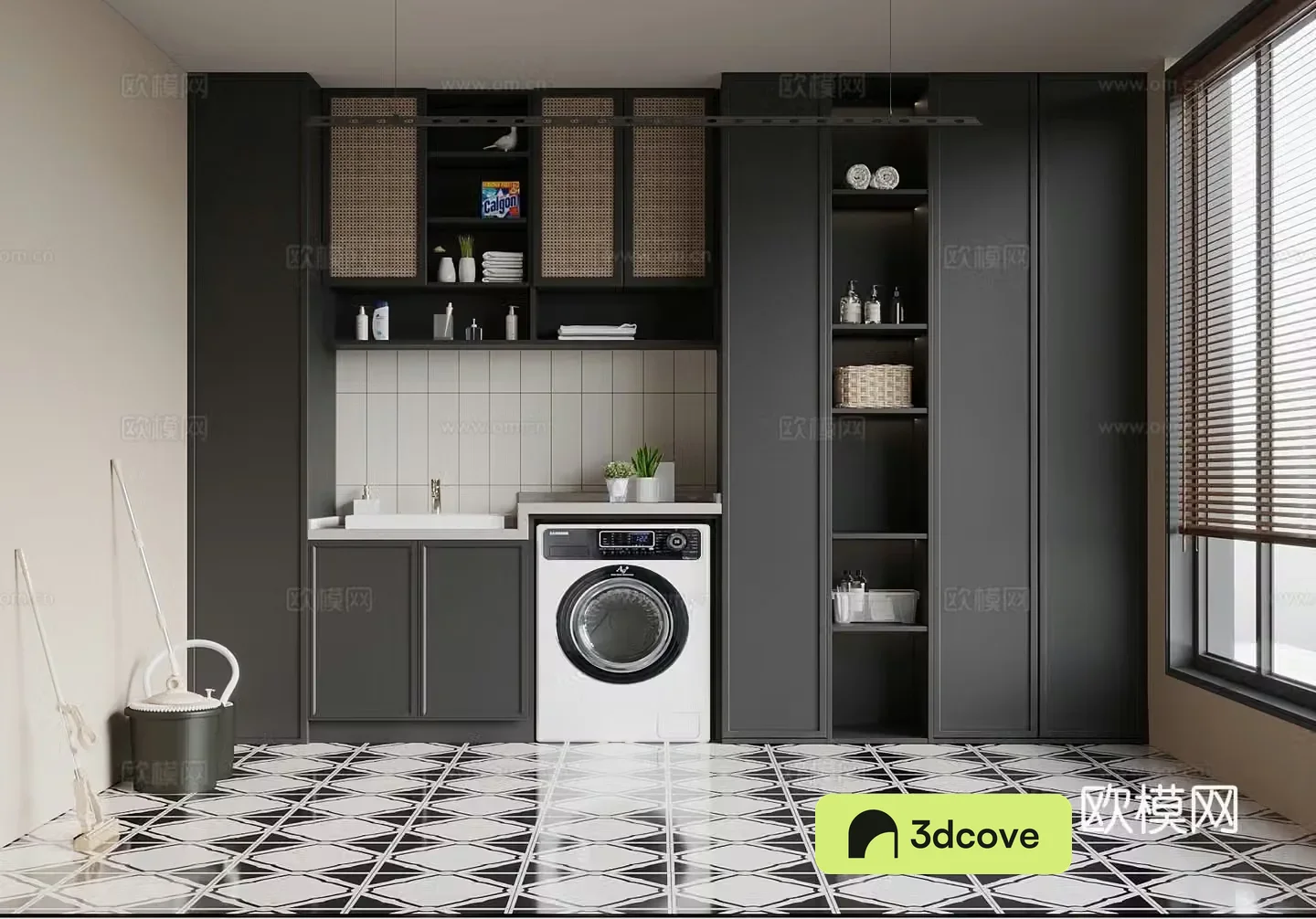 French washing machine cabinet clothes drying rack