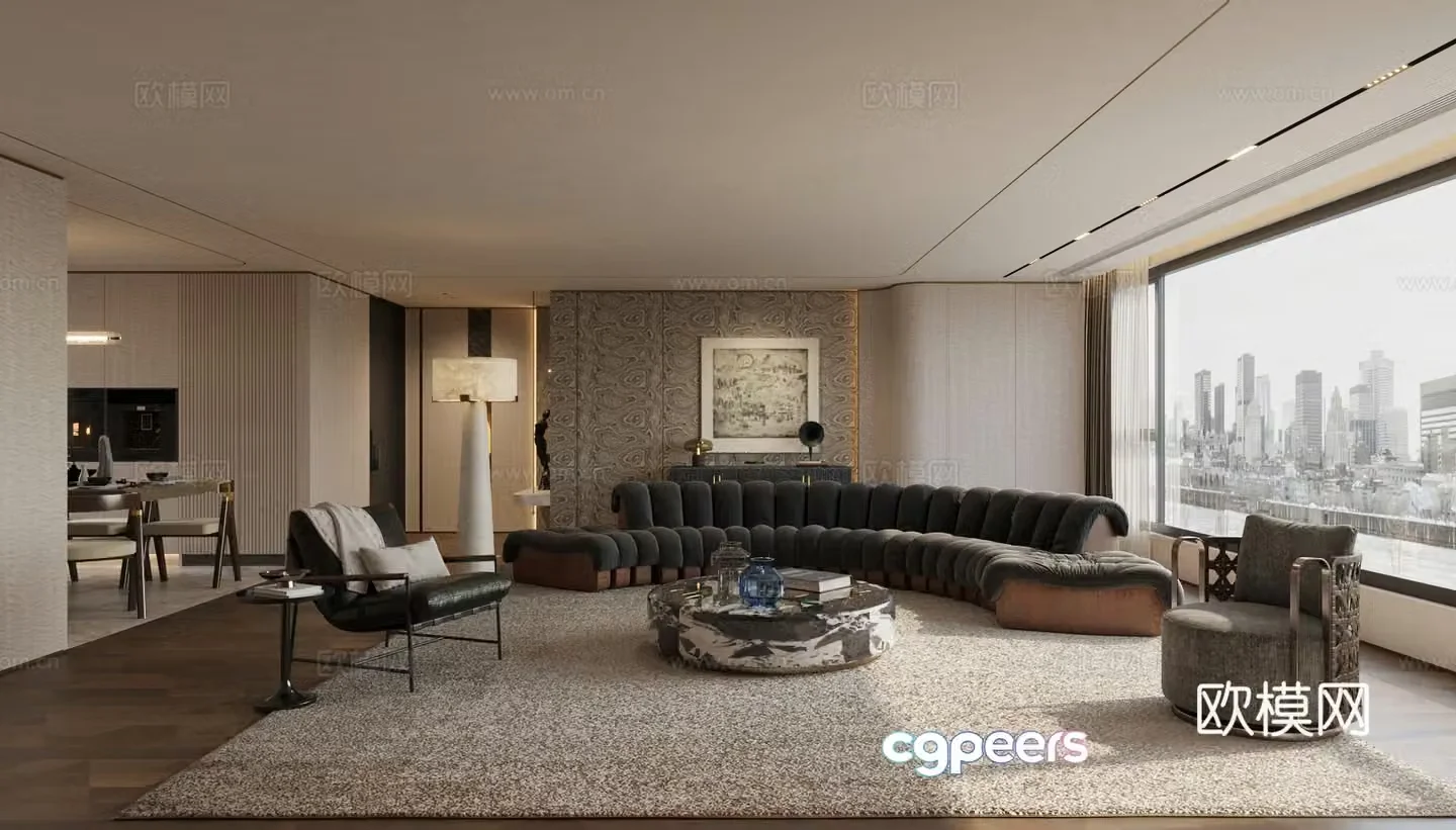 Waviva Home Living Room Large Apartment Living Room Sofa Coffee Table Combination Living and Dining Integrated 3D Model