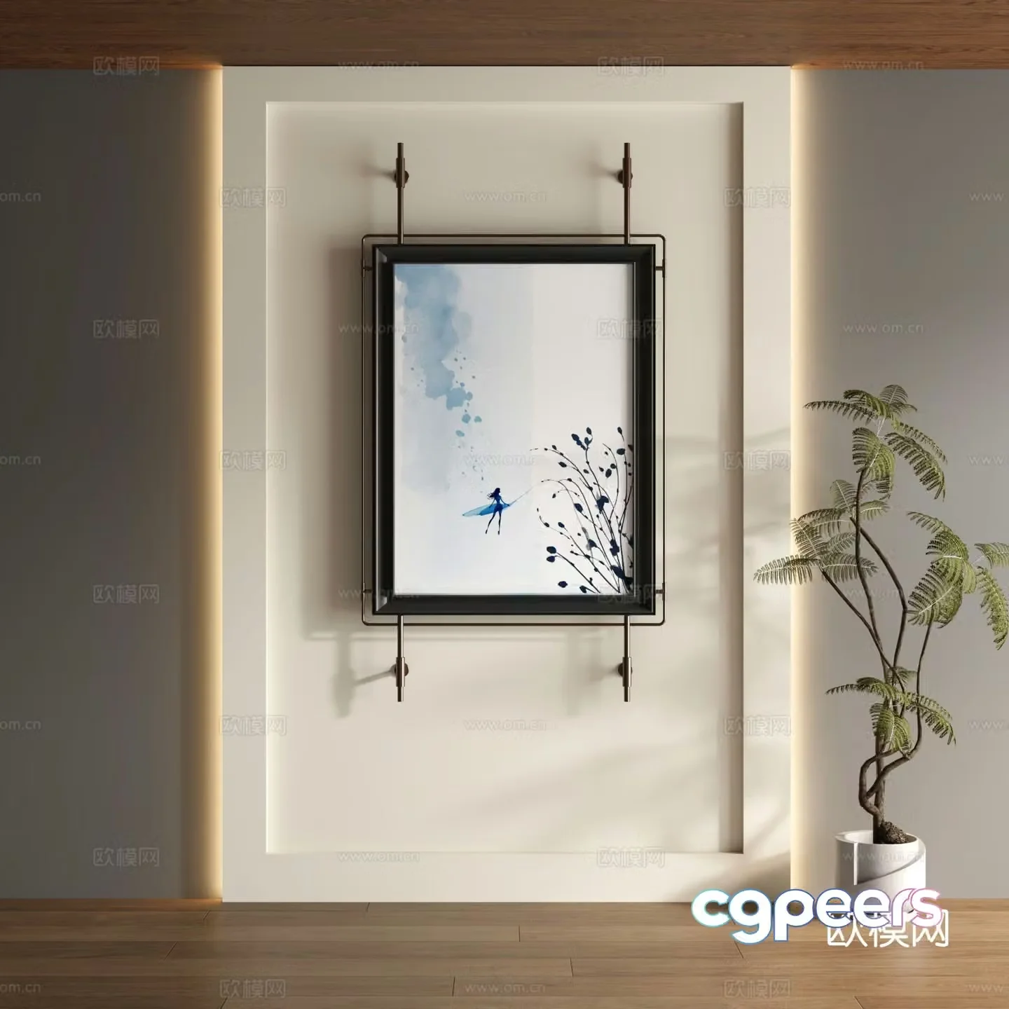 New Chinese style decorative painting ink painting hanging painting 3D model