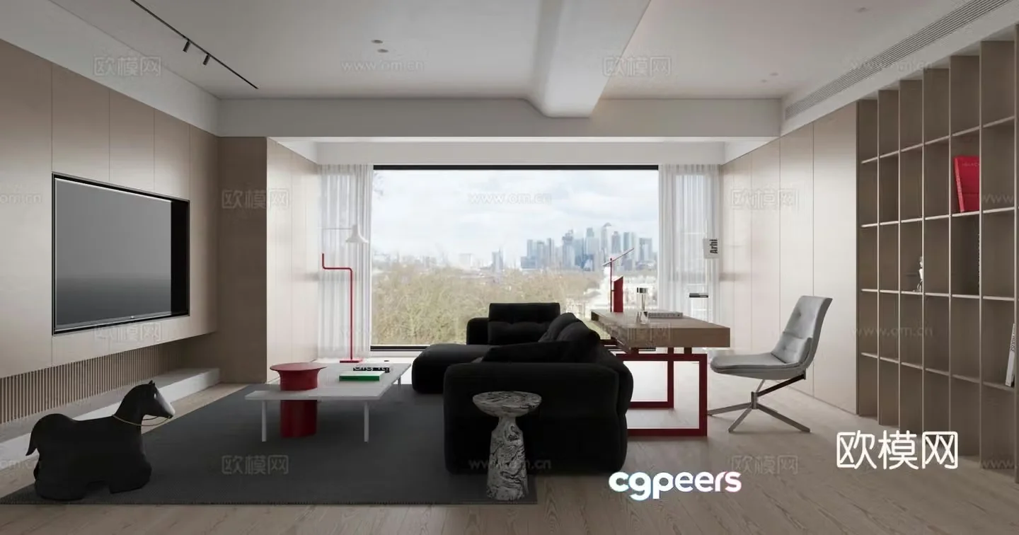 Modern living room study sofa coffee table carpet 3d model