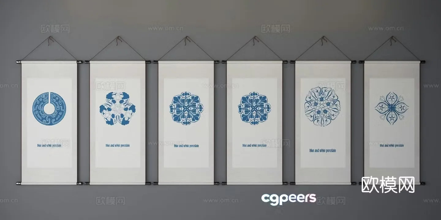 New Chinese scroll painting decorative painting 3d model