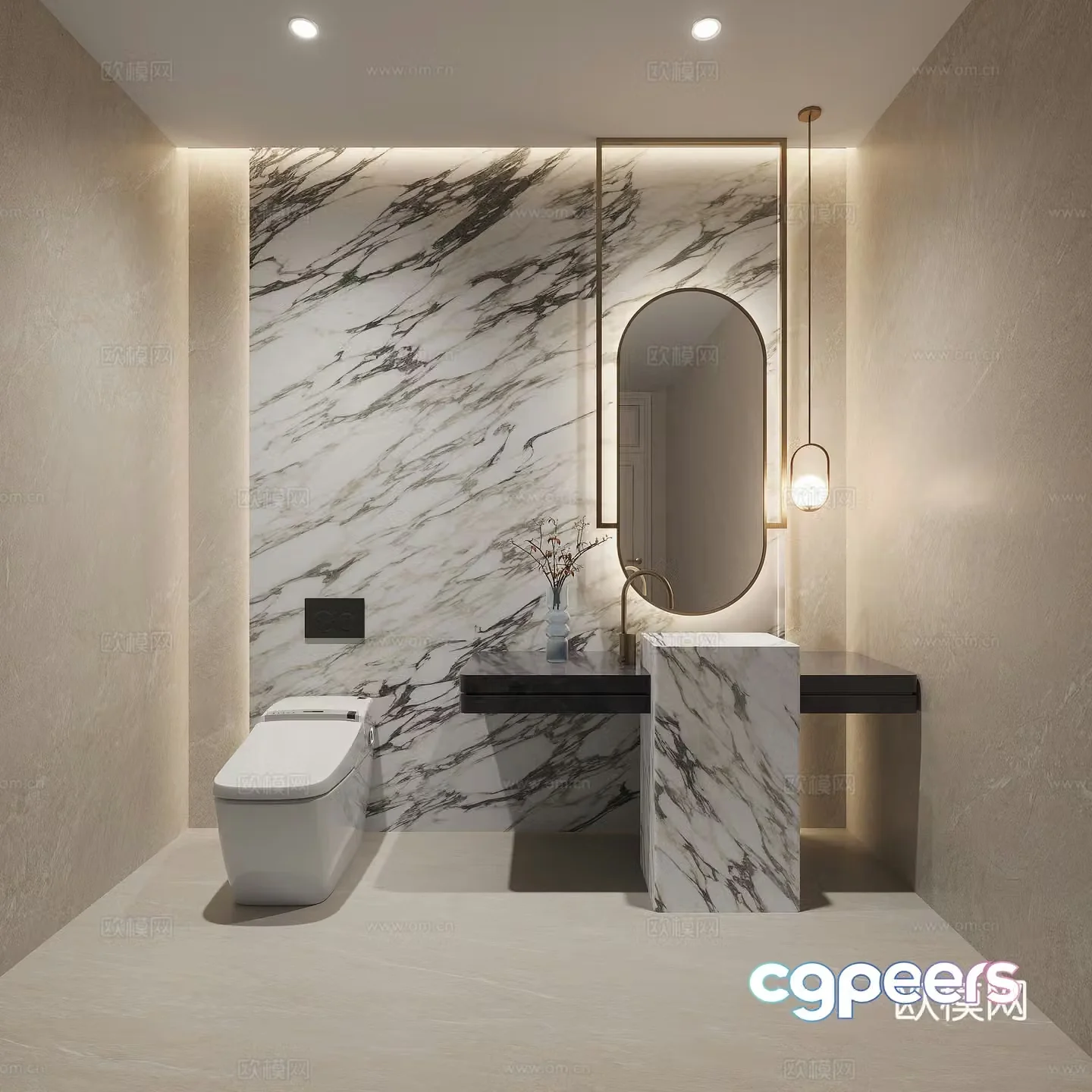 Modern light luxury bathroom dry and wet bathroom 3D model