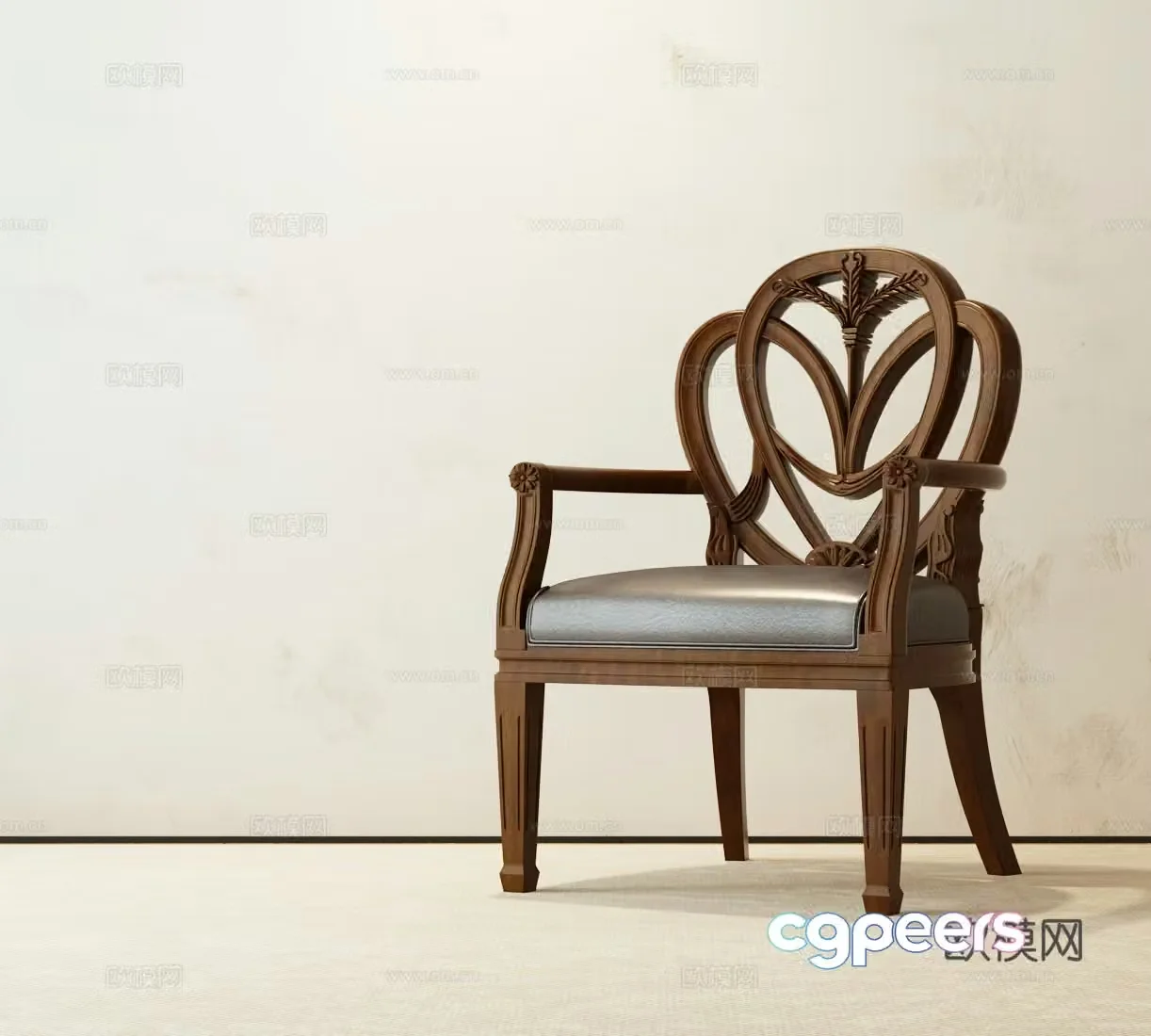 American dining chair American single chair American solid wood dining table and chair 3D model