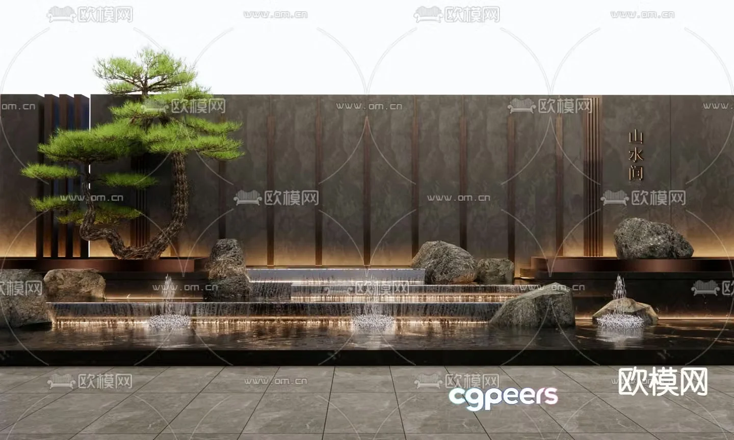 New Chinese style water feature wall rockery sketch waterfall 3D model