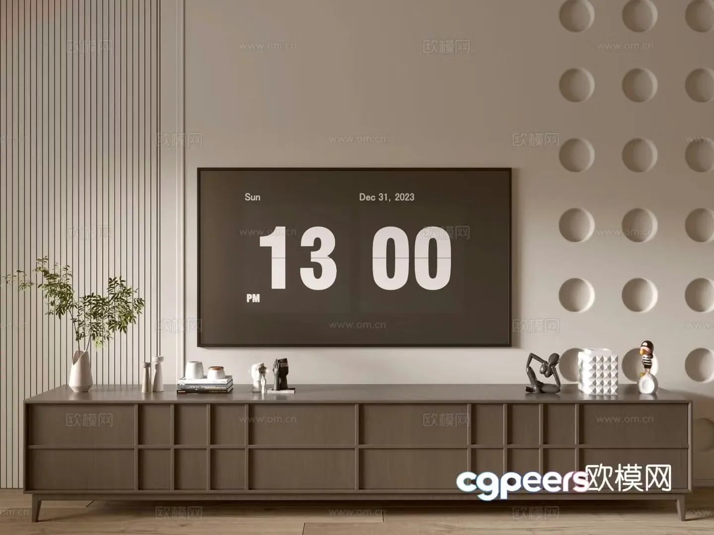 Modern wood grain TV cabinet floor cabinet 3d model