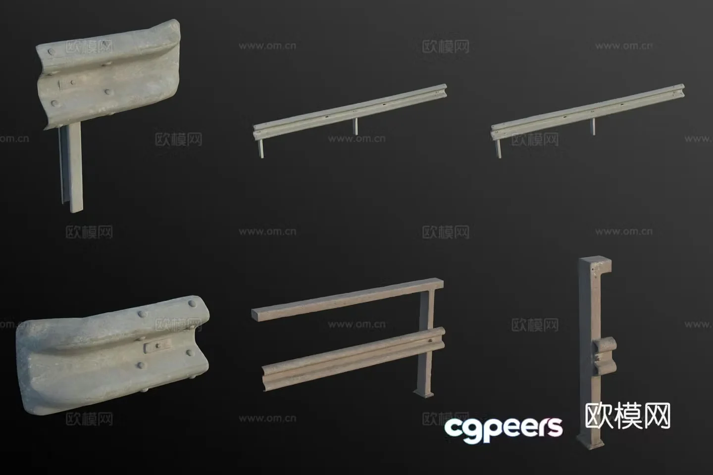 Highway iron guardrail railing 3d model