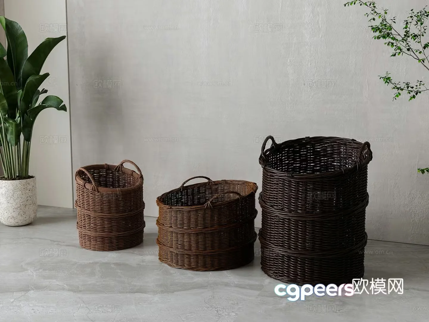 Wasabi weaving bamboo basket 3D model