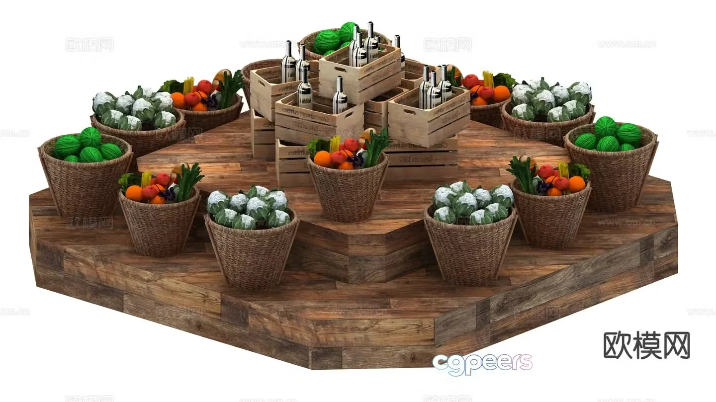 Modern vegetable fruit island shelf 3d model