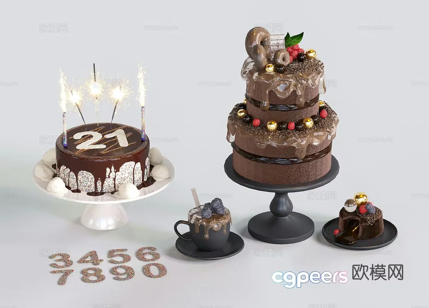 food birthday cake dessert 3d model