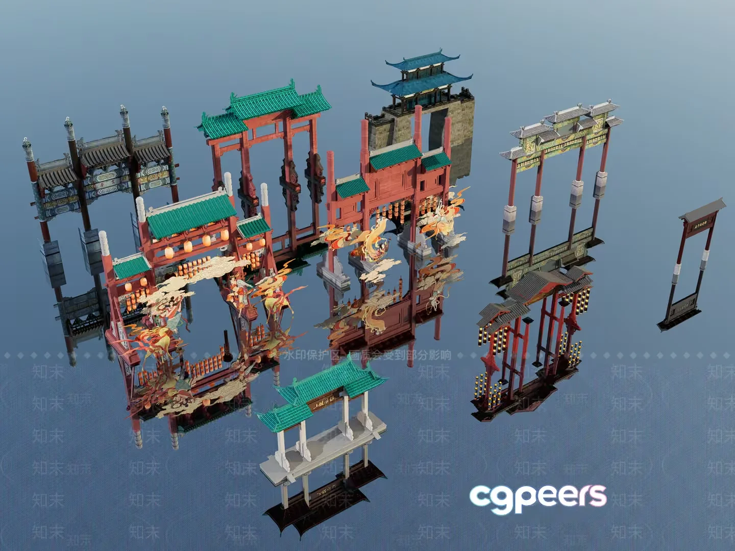 Chinese-Style Gates 3D Model – 6519 – VRAY Render