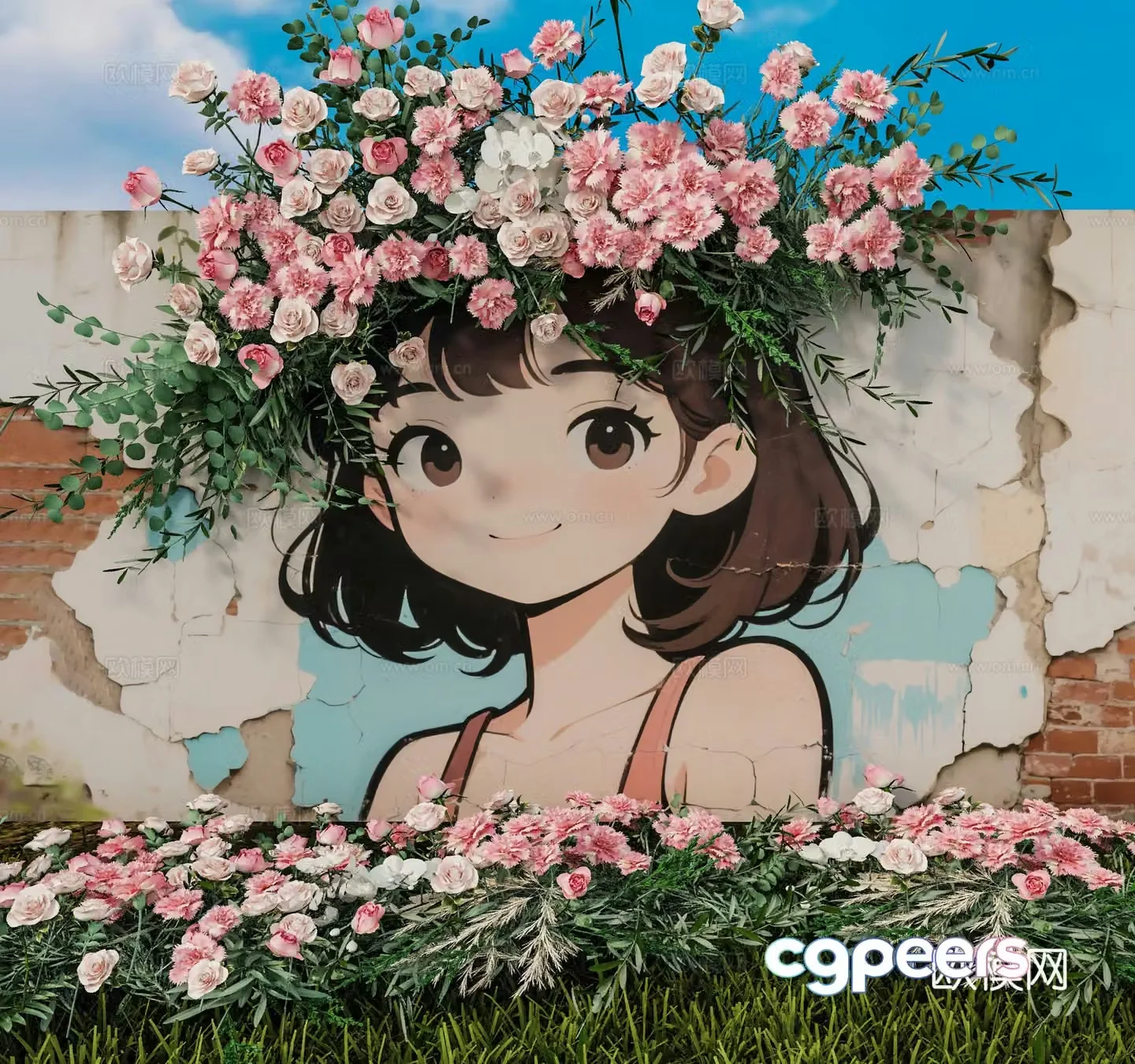 Modern beautiful wall Internet celebrity check-in wall Outdoor landscape 3D model