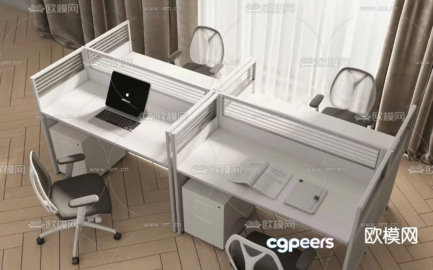 Modern desk work station 3d model