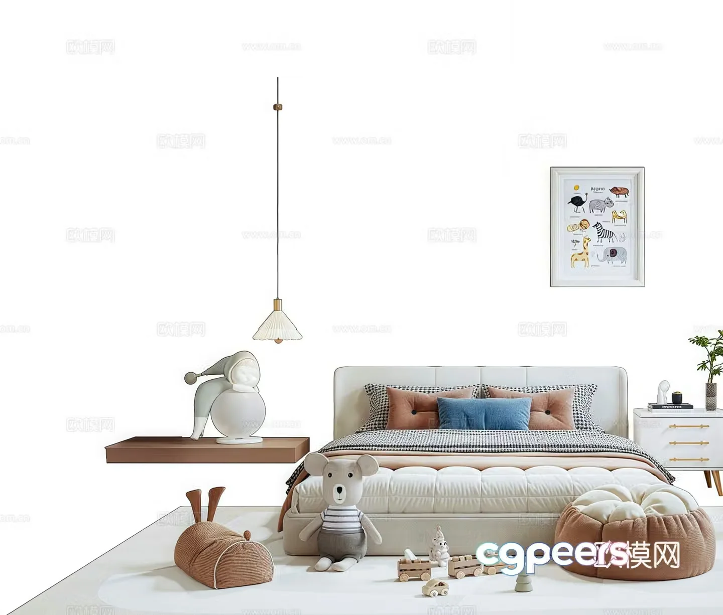 Modern children’s bed chandelier bedside table decorative painting toy 3d model