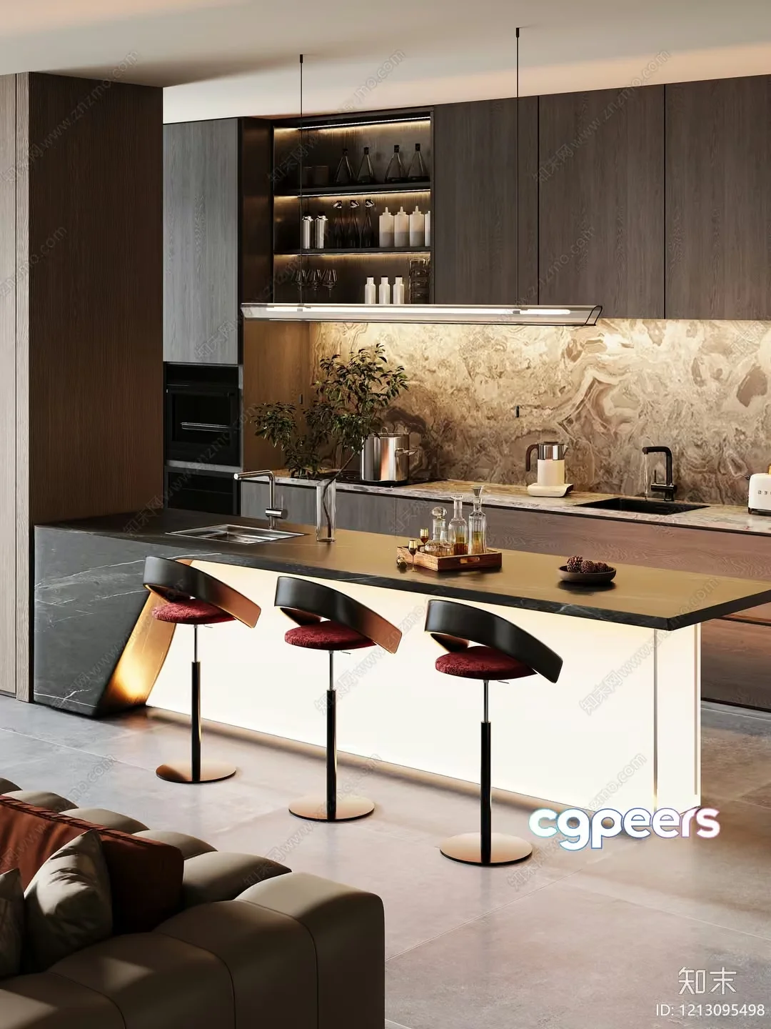 Modern Kitchen Island 3D Model – 21684 – VRAY Render