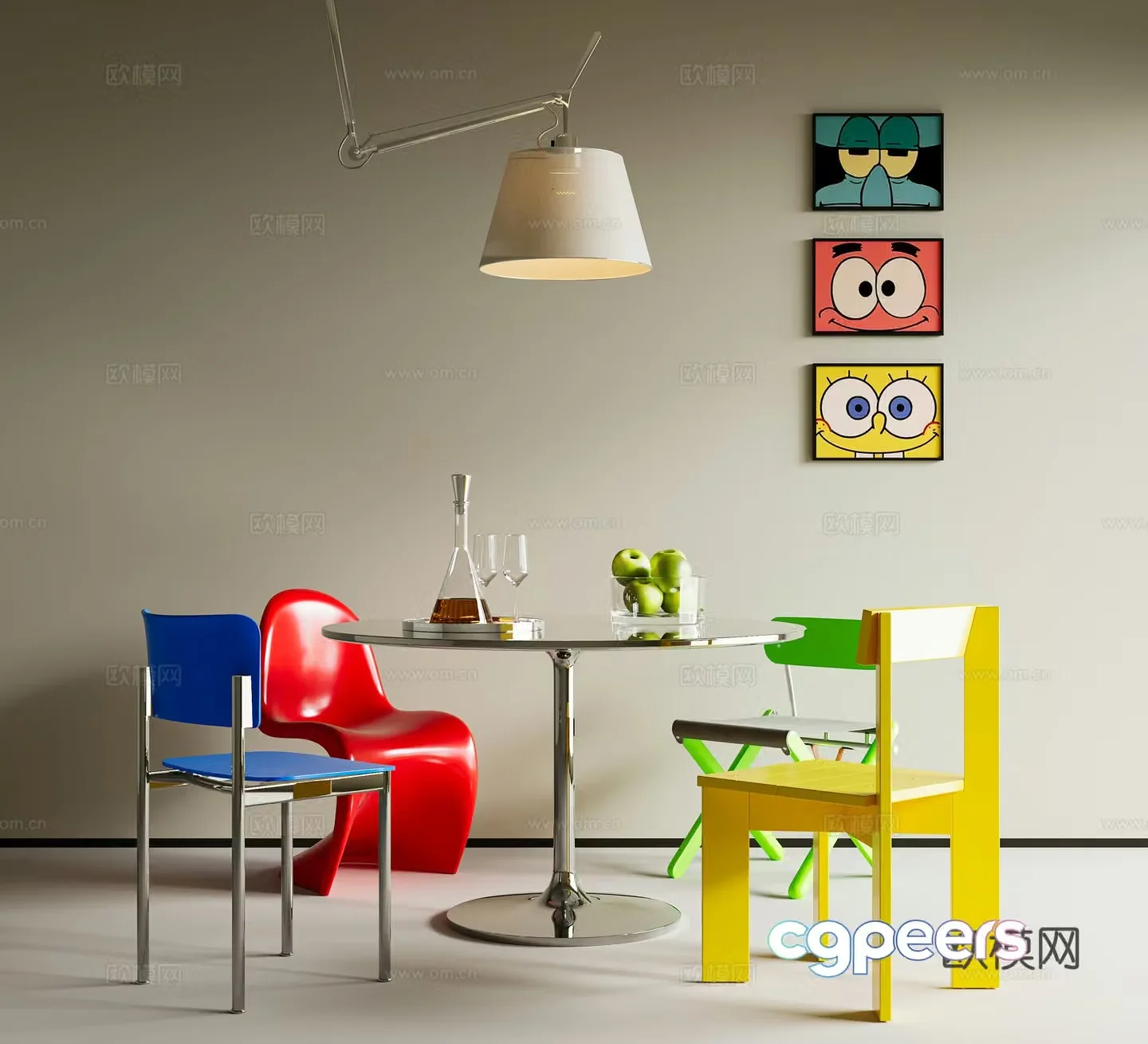 Modern minimalist dining table and chairs Modern minimalist dining table and chairs Bauhaus dining table and chairs Dopamine Memphis 3D model