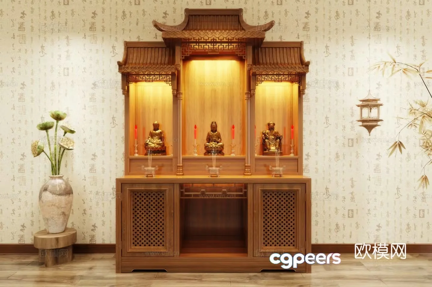 Buddha niche shrine hostel incense stove candle holder 3d model