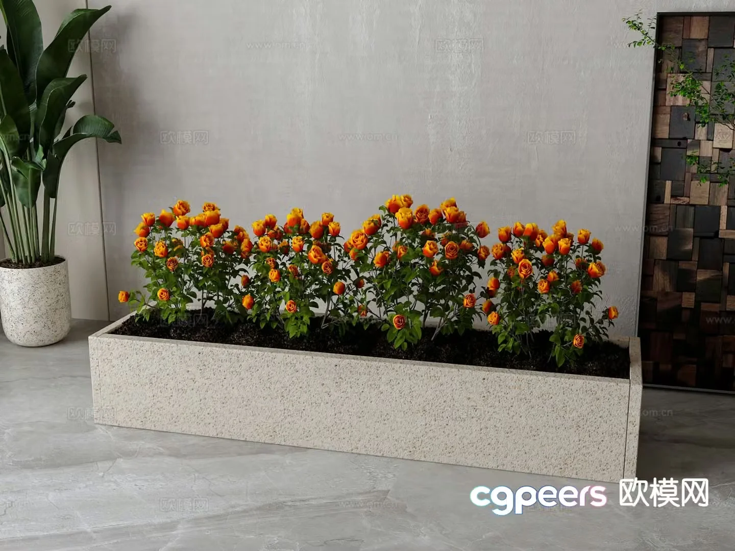 rose flower bed flower trough 3d model