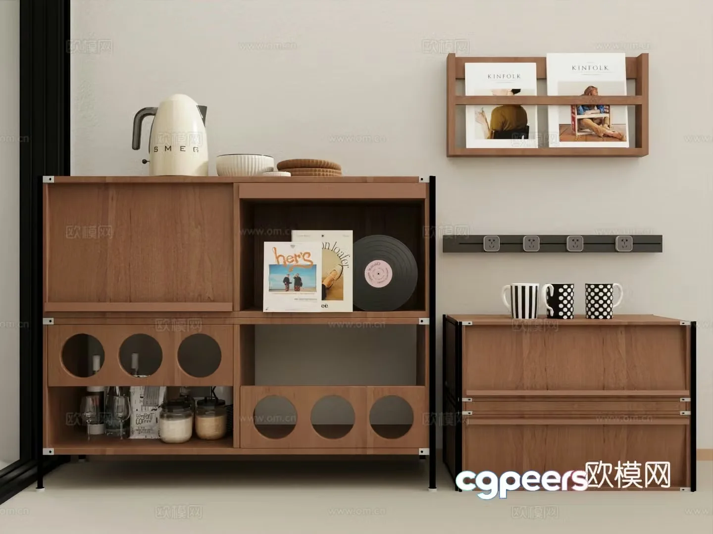 Middle-aged sideboard tea cabinet 3D model