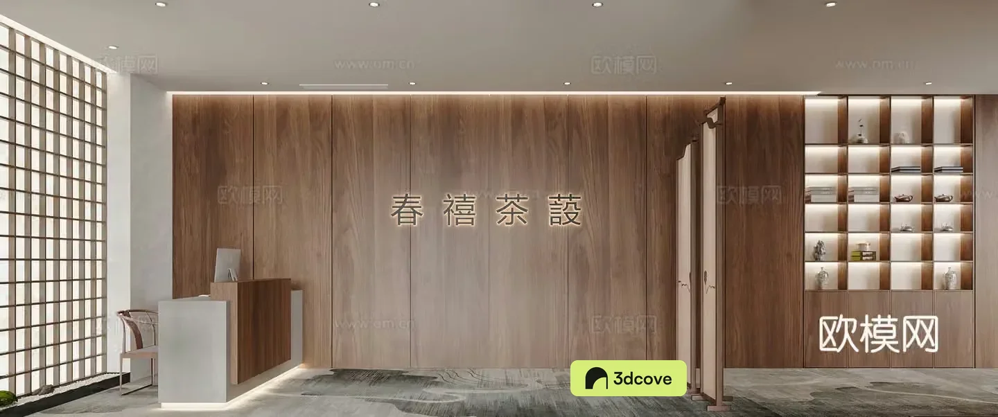 Front desk Tea room cabinet New Chinese style background wall Front desk table