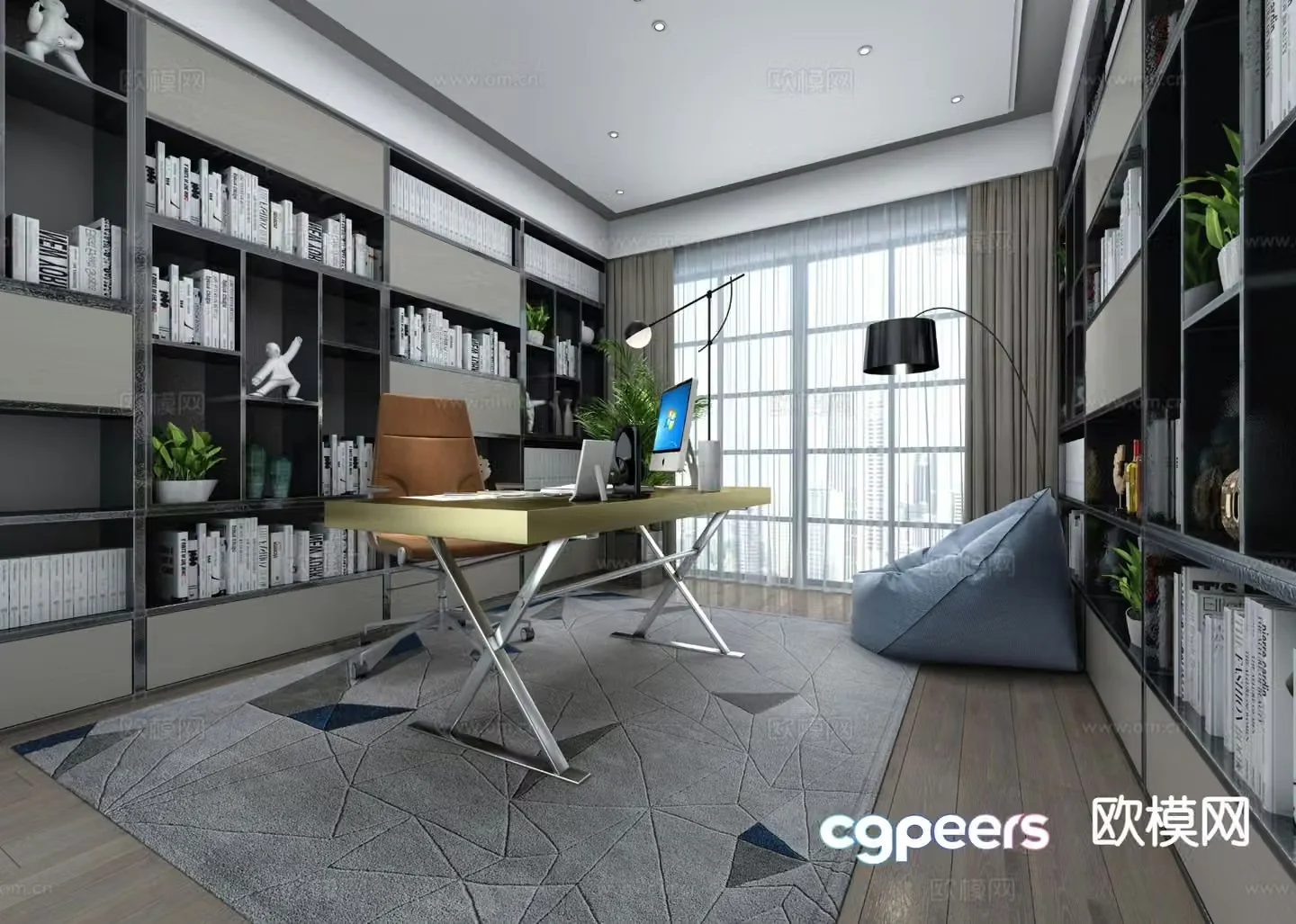 Modern study room 3d model