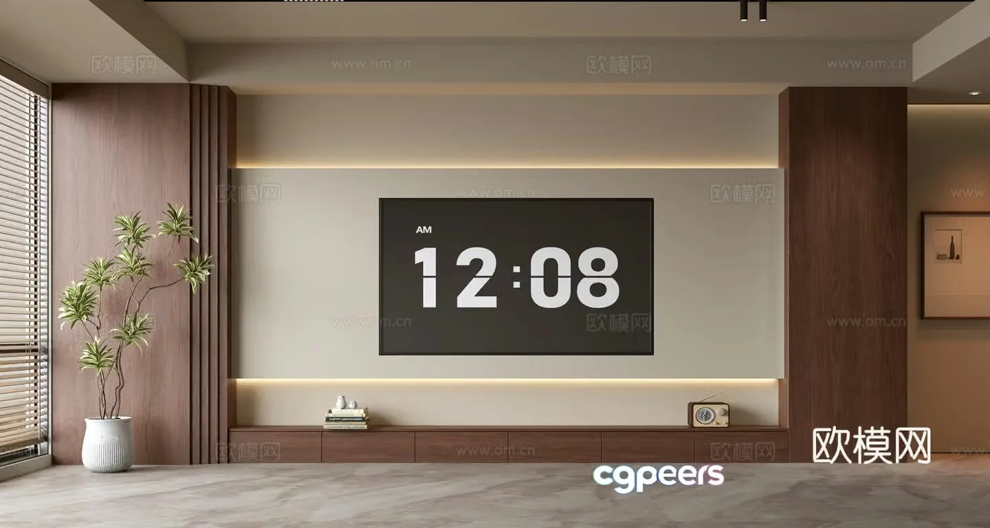 Middle-aged TV background wall 3d model
