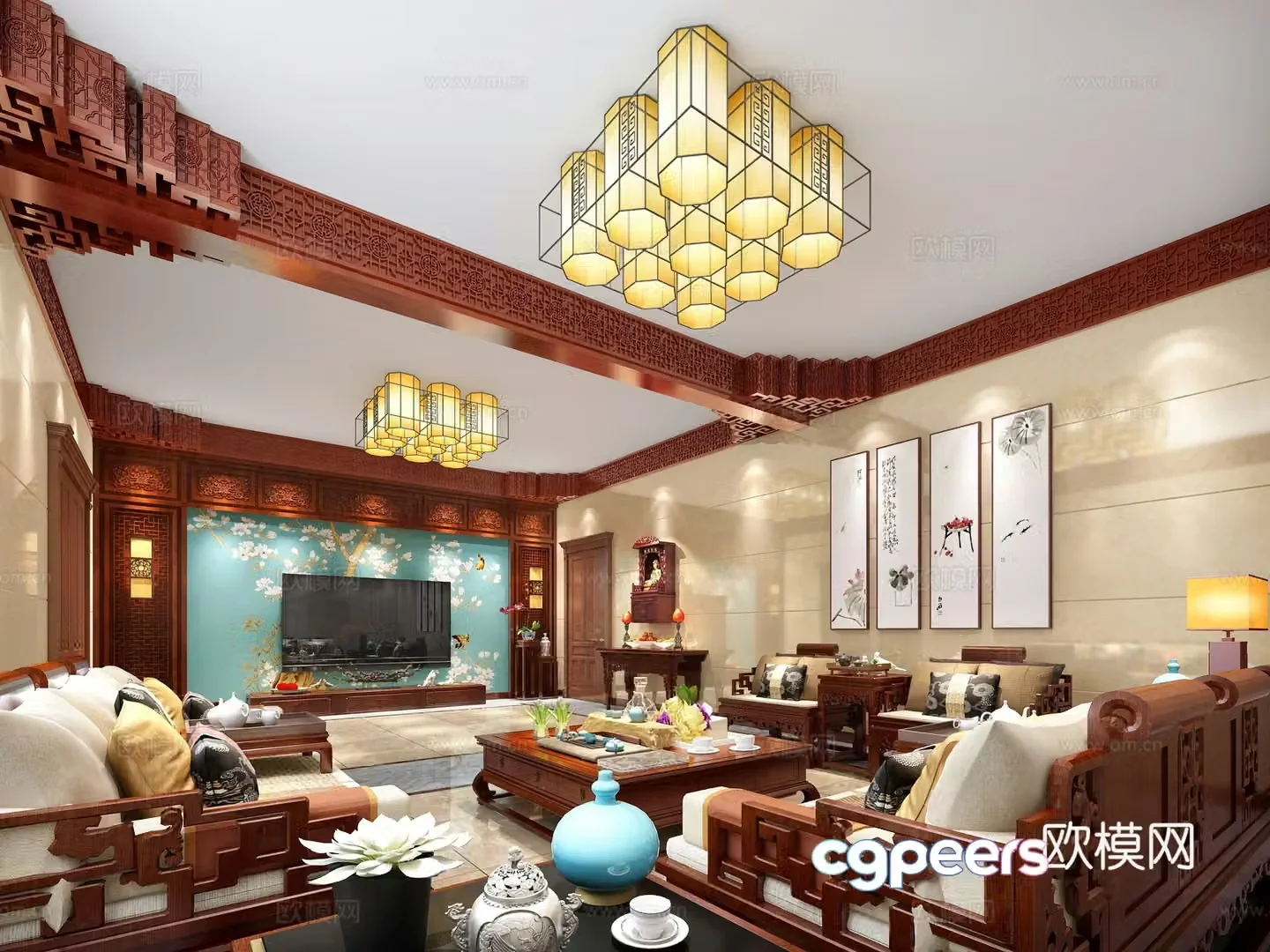 Traditional Chinese 3D model of Chinese living room