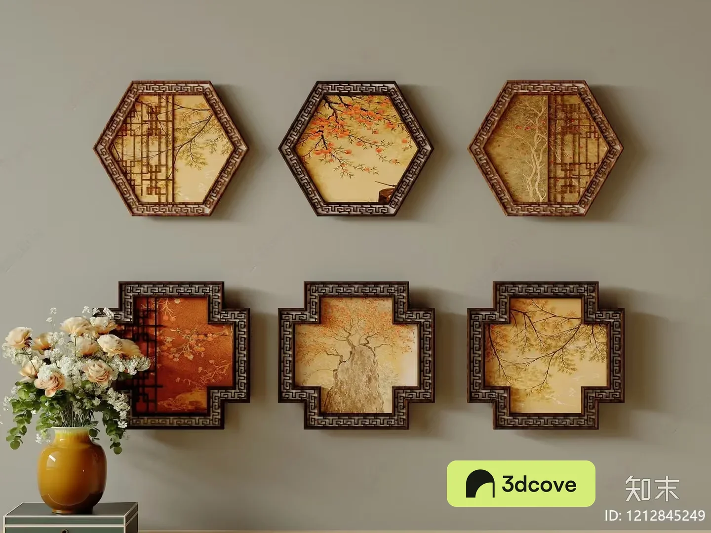 A Collection Of Six Hexagonal And Cross-Shaped Frames