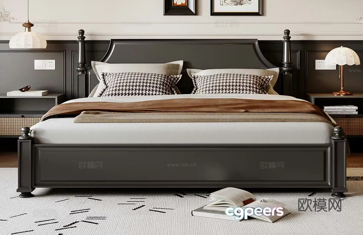 French double bed 3d model