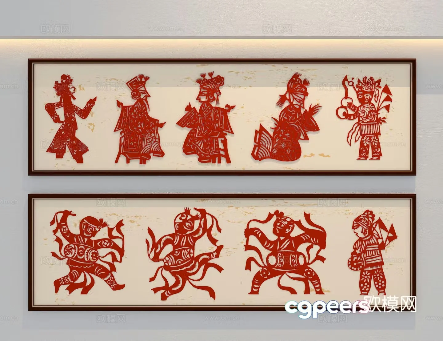Paper-cut decorative painting shadow puppet hanging painting 3D model