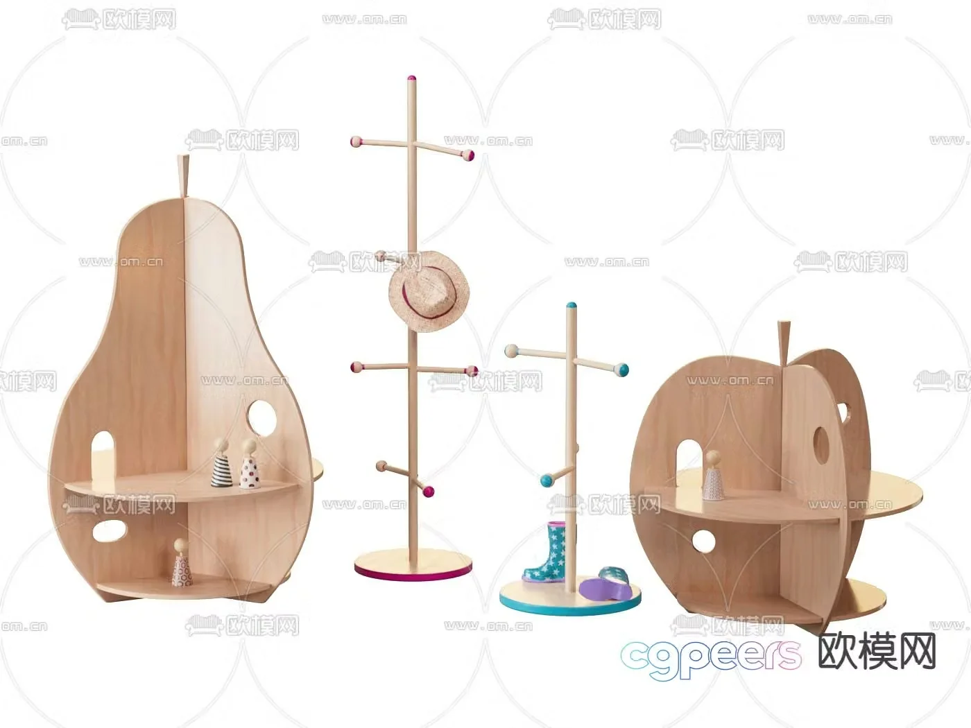 Children’s solid wood storage rack coat rack 3D model