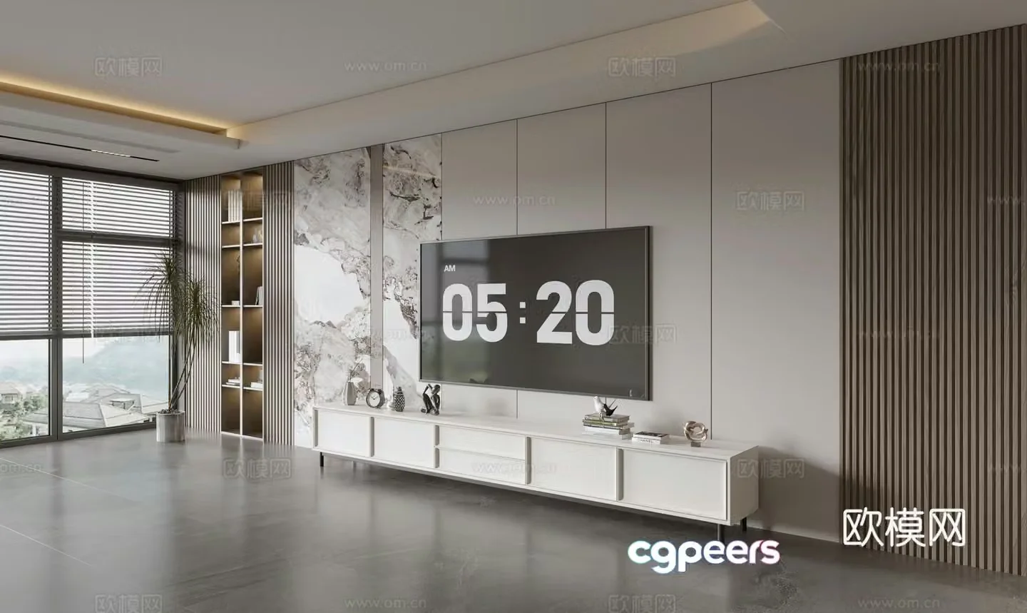 Modern Italian living room light luxury TV background wall full wall TV cabinet marble background wall 3d model