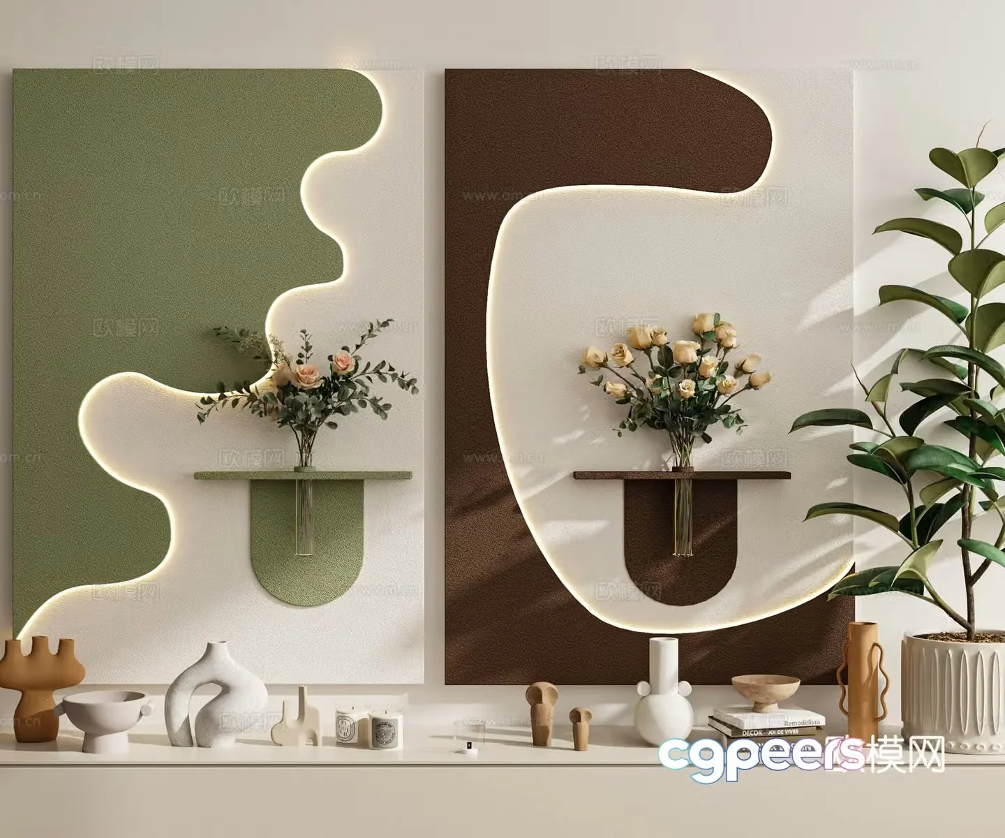 Modern cream style decorative painting hanging painting combination wall decoration pendant 3D model