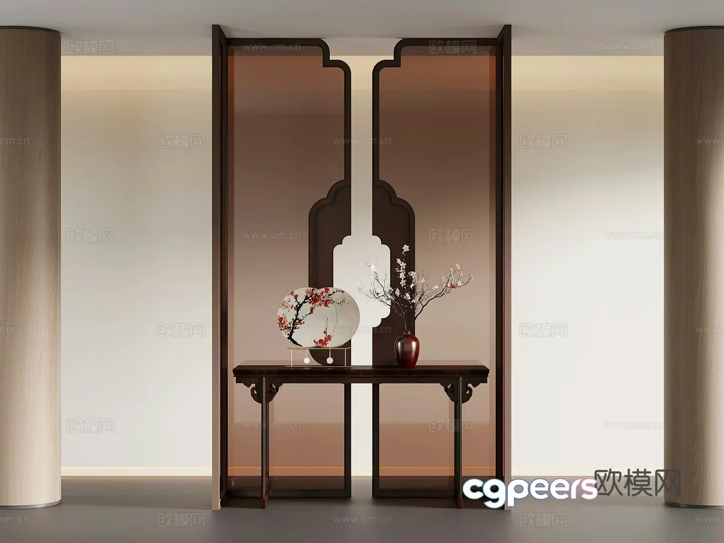 01 End view platform New Chinese End view platform Strip screen partition 3D model