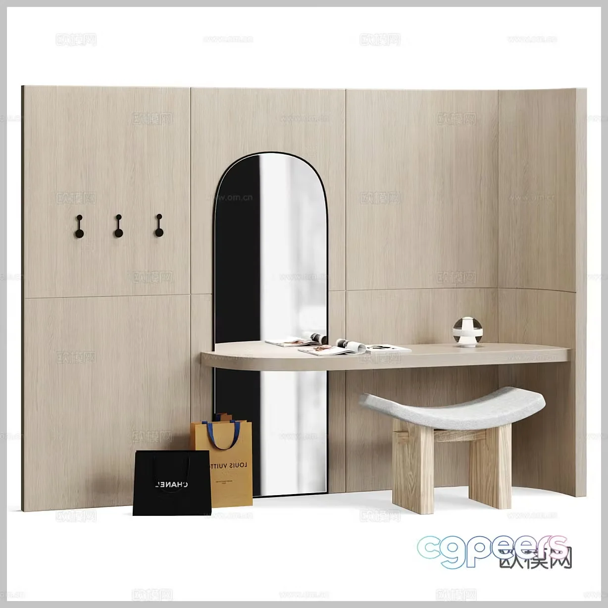Log style dressing table dressing table background wall master bedroom dressing table solid wood dressing table dressing table 3D model