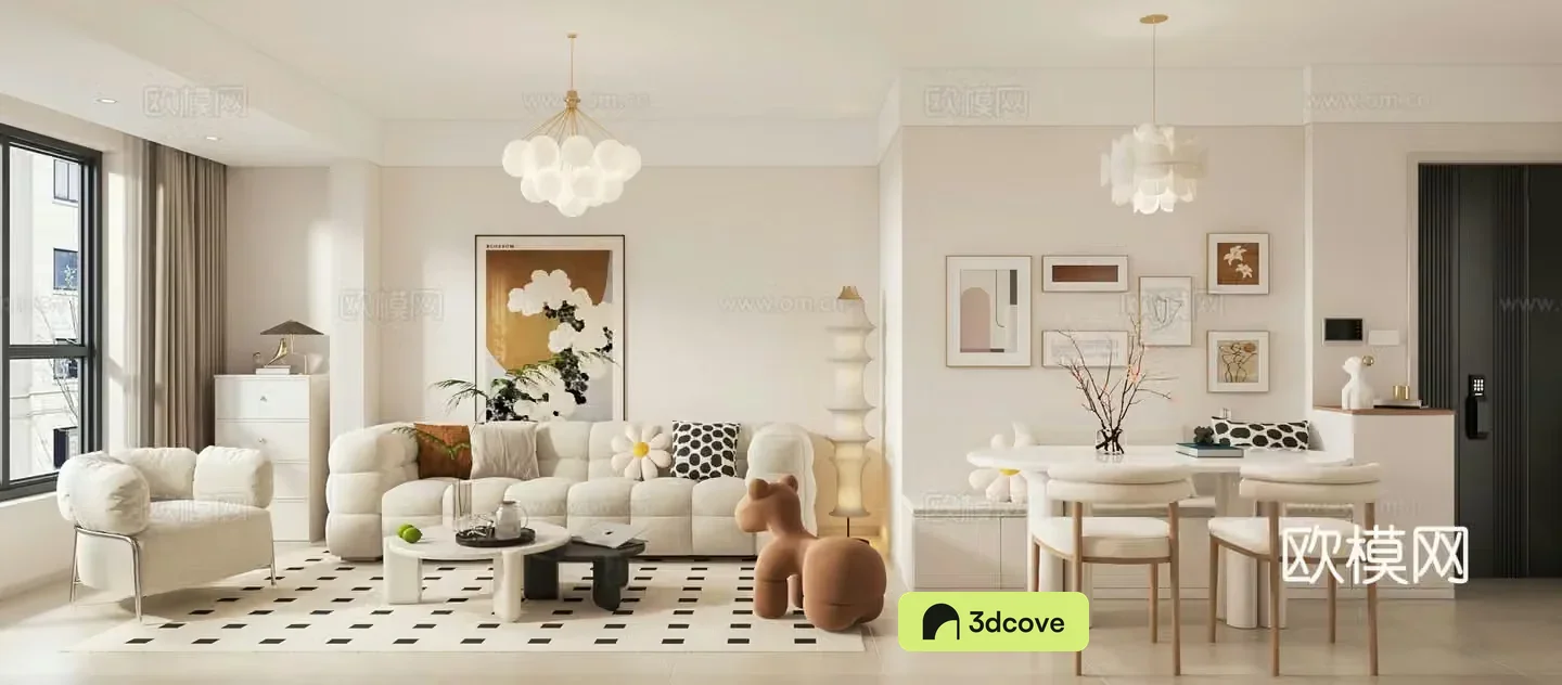 Creamy style dining room small apartment entrance cabinet
