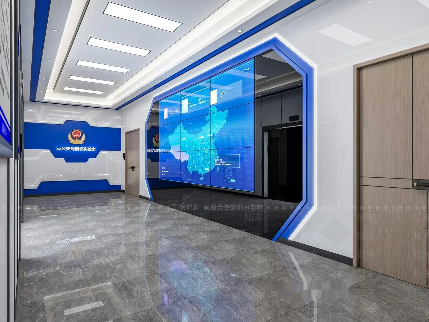 A Large Blue Screen With A Map 3D Model – 4970 – VRAY Render