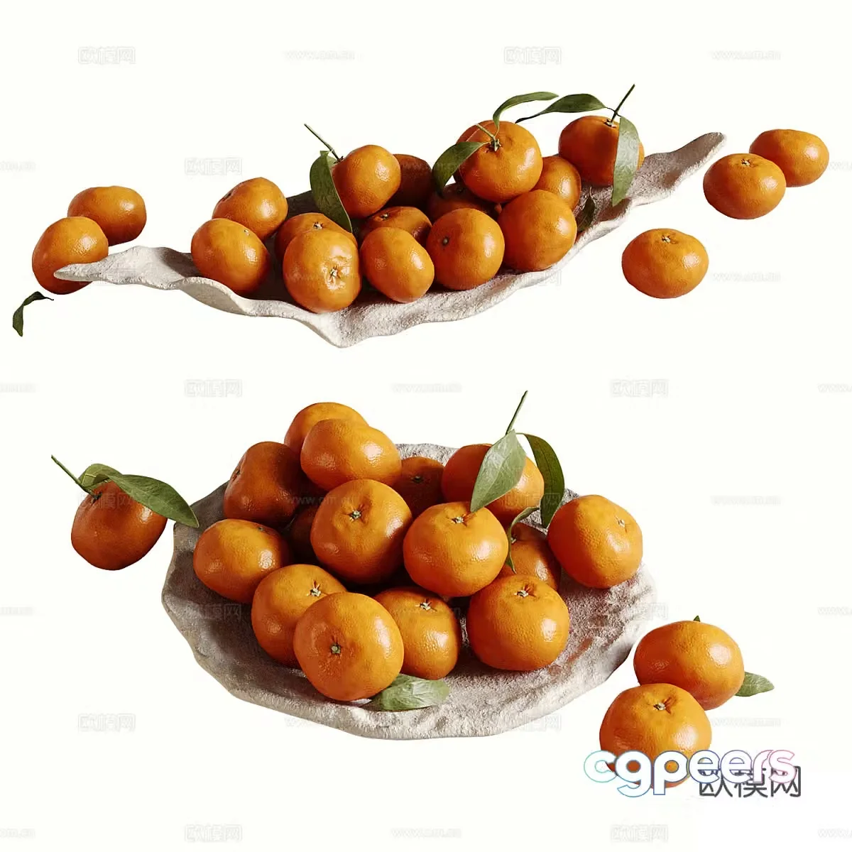 Orange mandarin fruit fruit plate 3d model