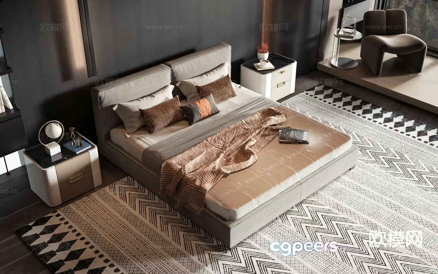 Modern double bed 3d model