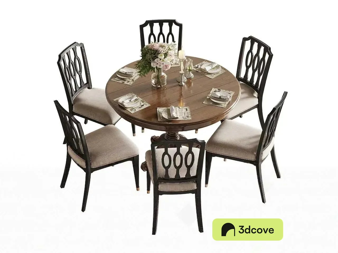 A Round Dining Table With Six Chairs