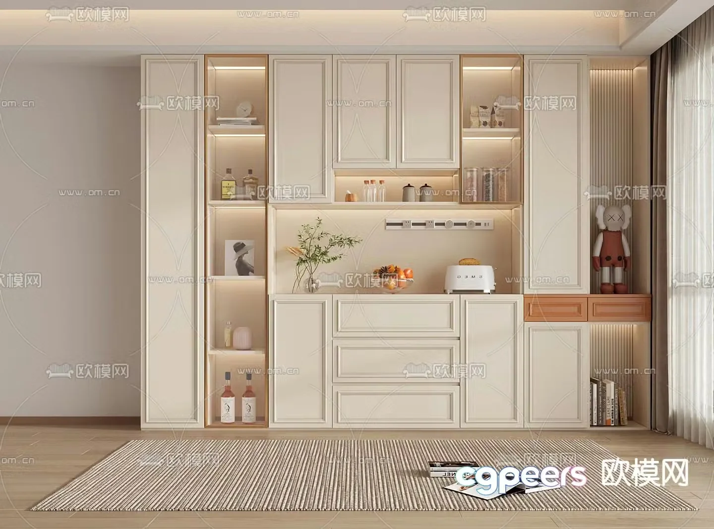 Simple European wine cabinet sideboard 3D model