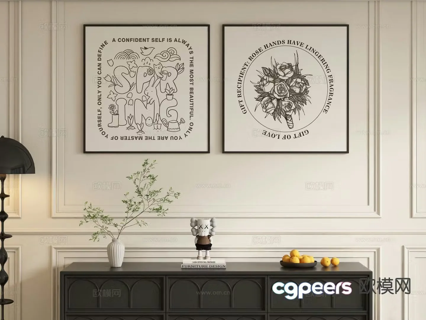 Simple abstract painting decorative painting cartoon hanging painting 3d model