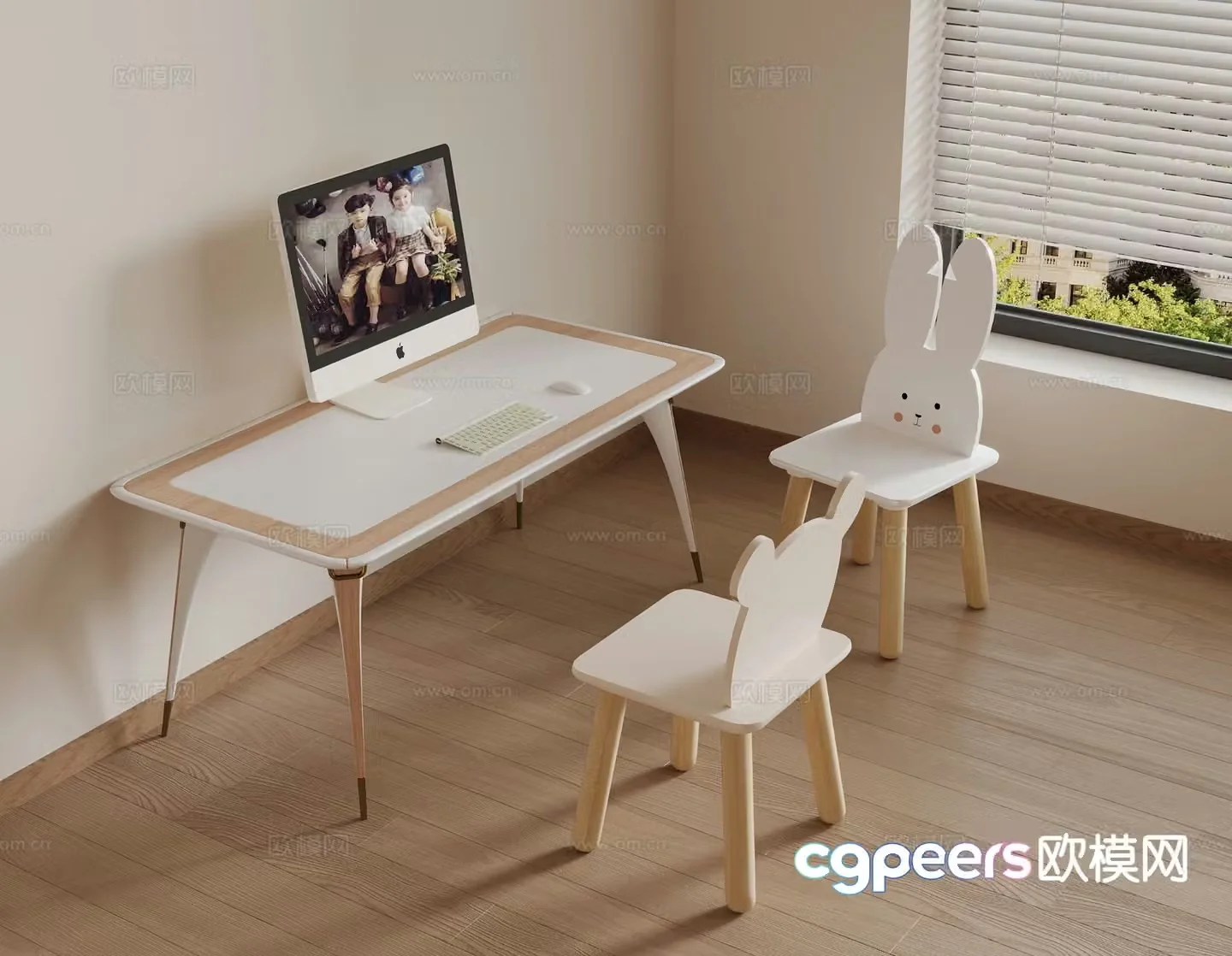 Modern children’s study desk writing desk 3d model