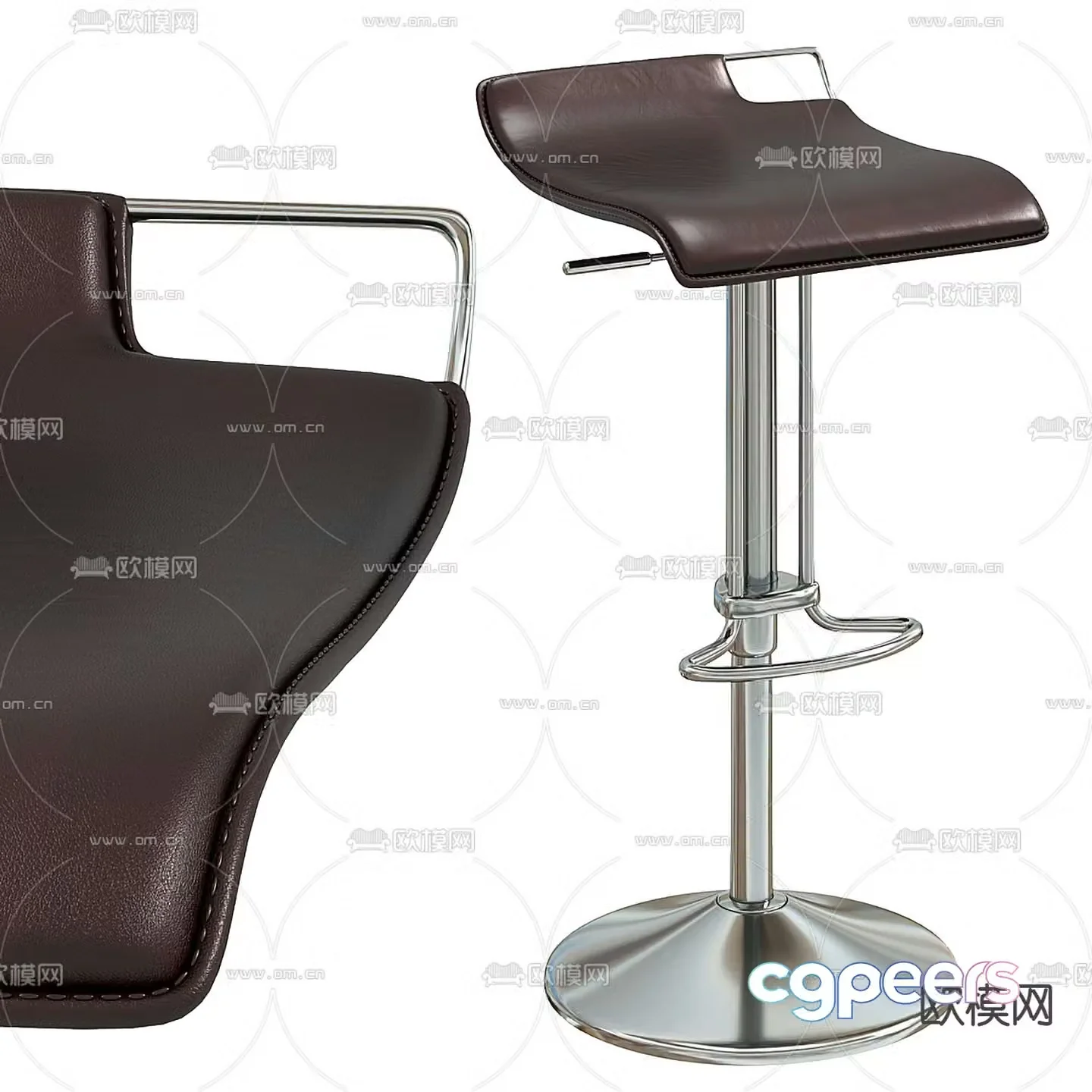 Bonaldo modern dark brown leather bar chair 3d model