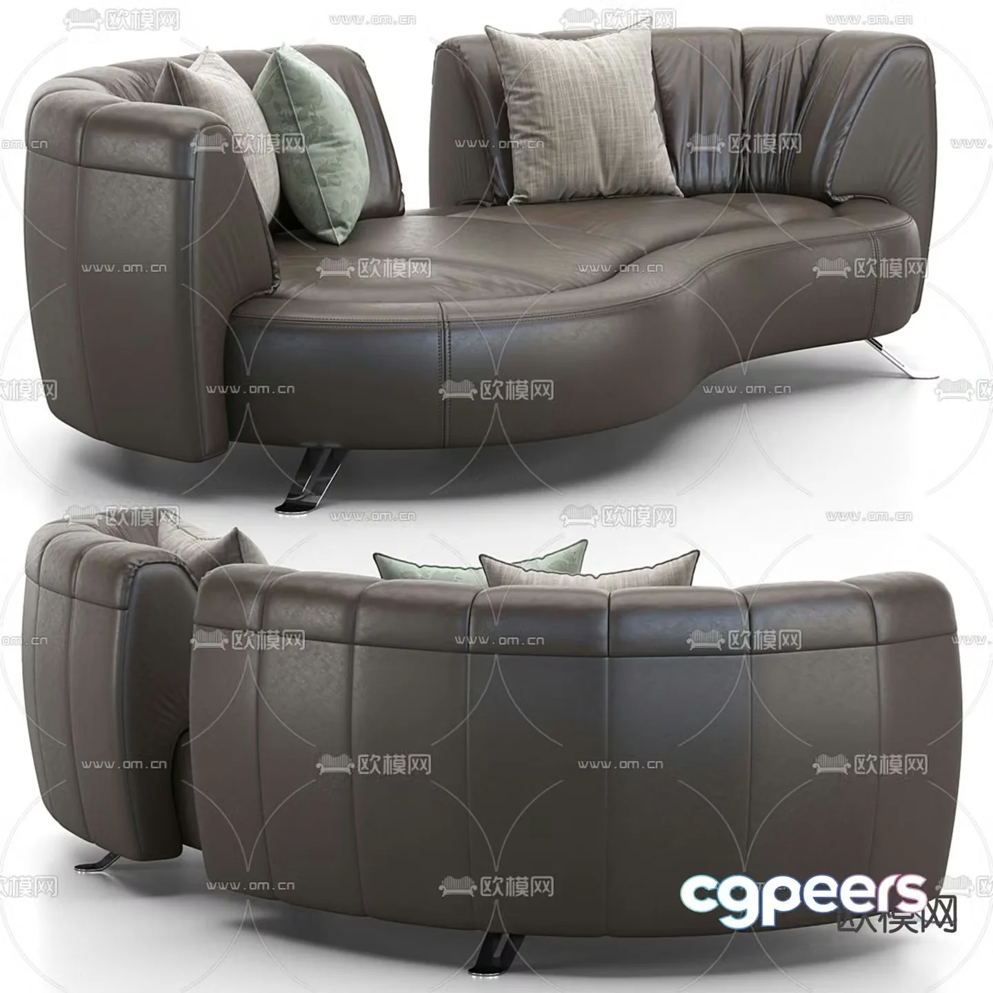 leather sofa curved sofa 3d model