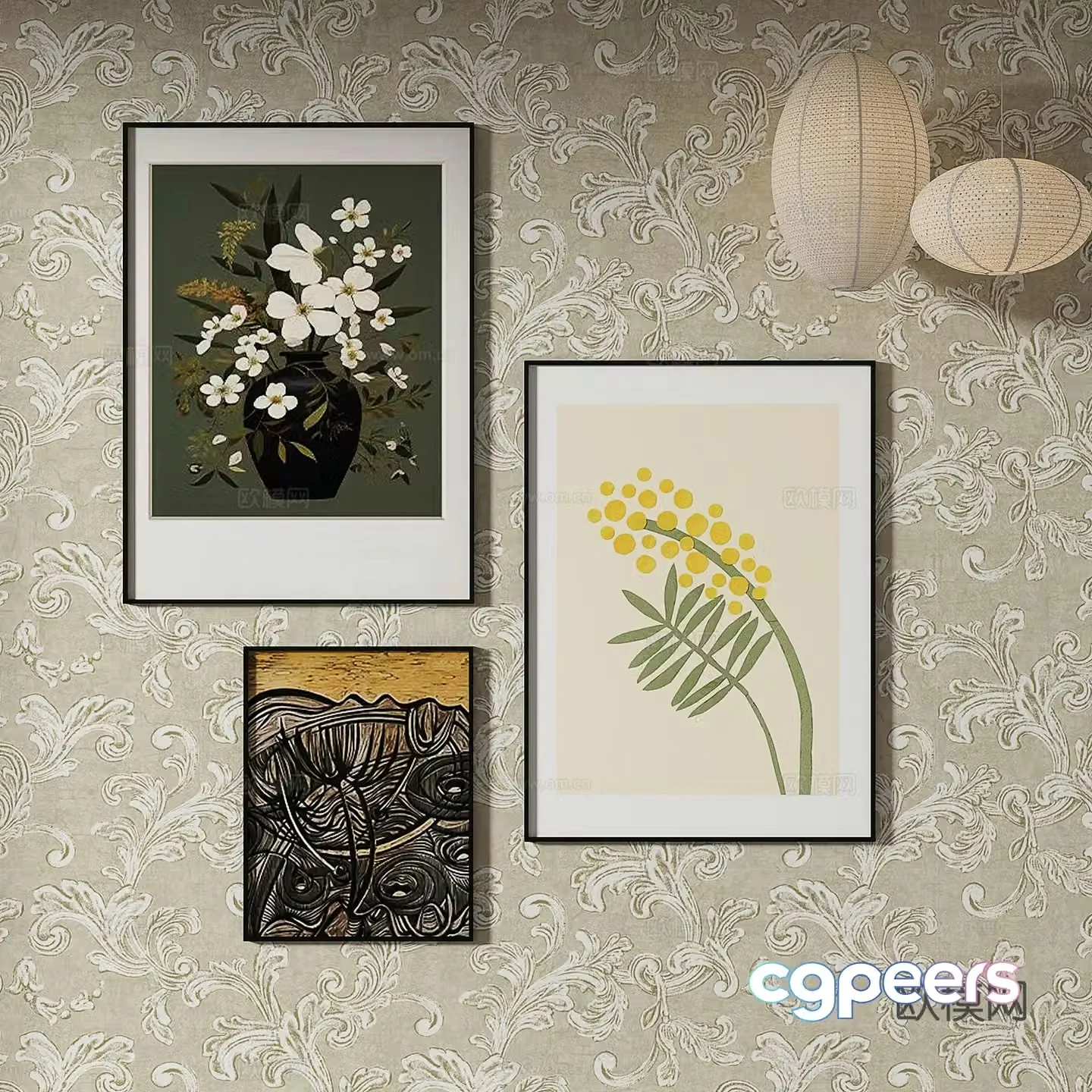 Simple European texture painting decorative painting 3d model