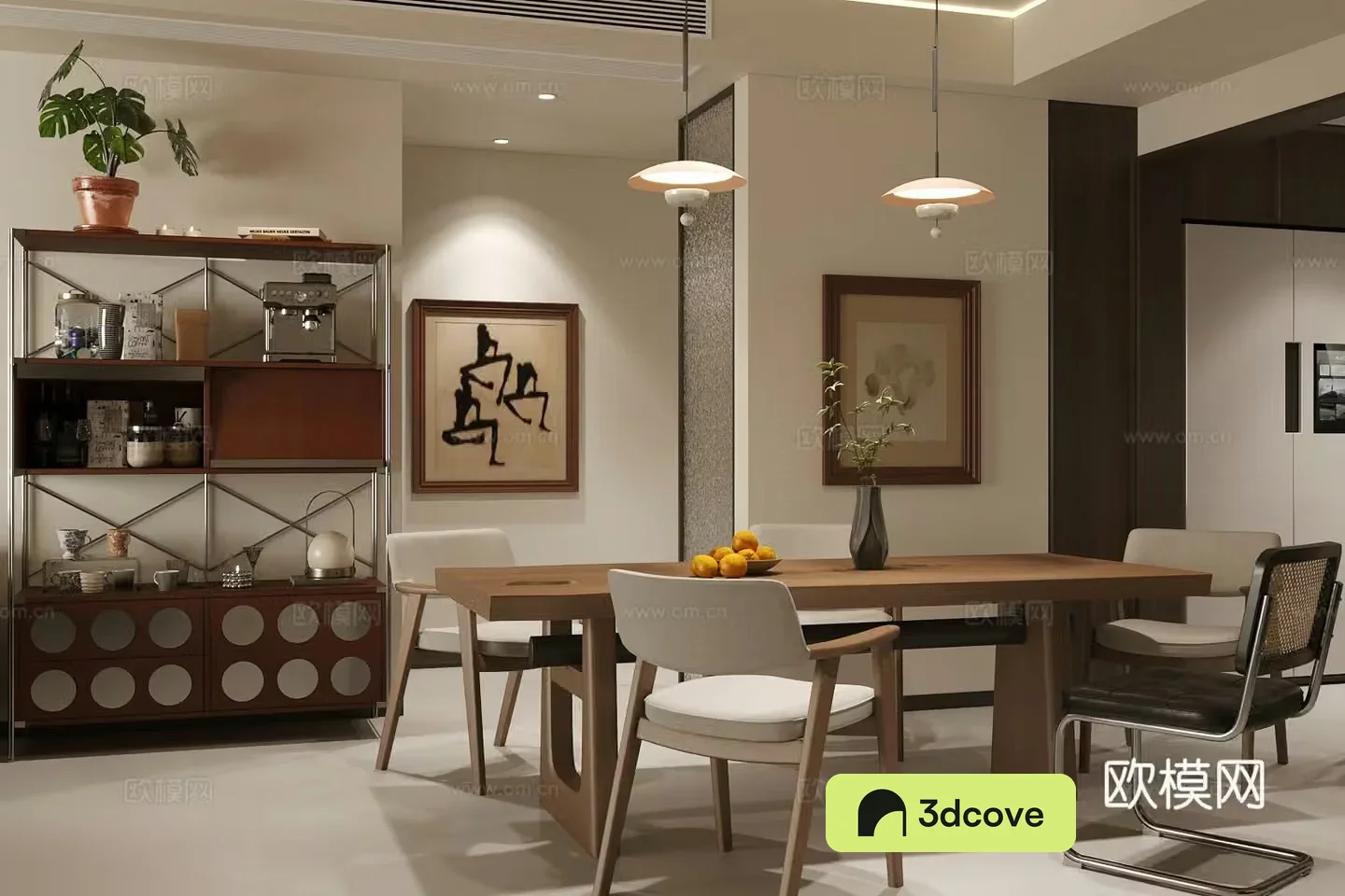 Middle-aged home restaurant Middle-aged dining table and chair Dining table and chairs for more than four people Dining table and chairs Sideboard Decorative cabinet 3D model
