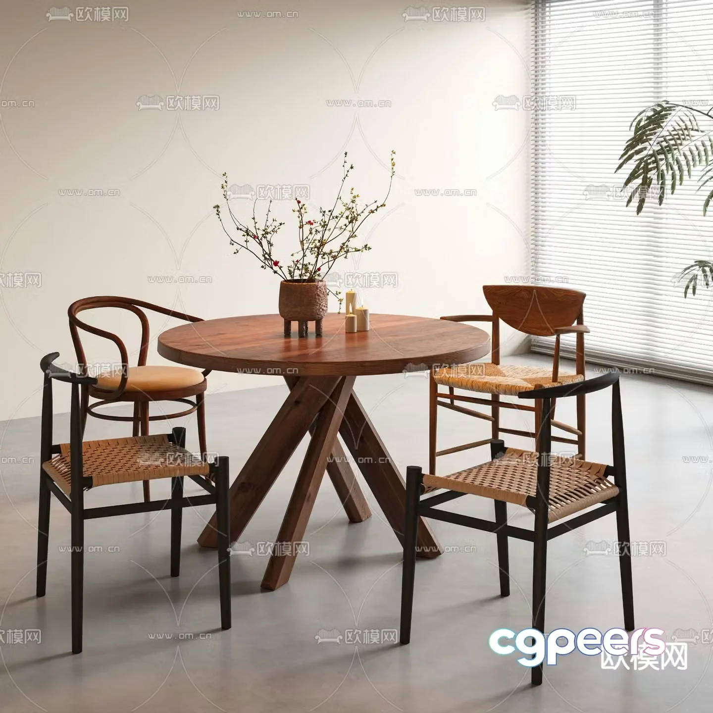 Medieval style dining table and chairs 3d model